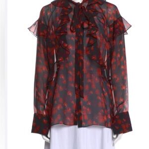 Givenchy Sheer Ruffle Silk Blouse 40
